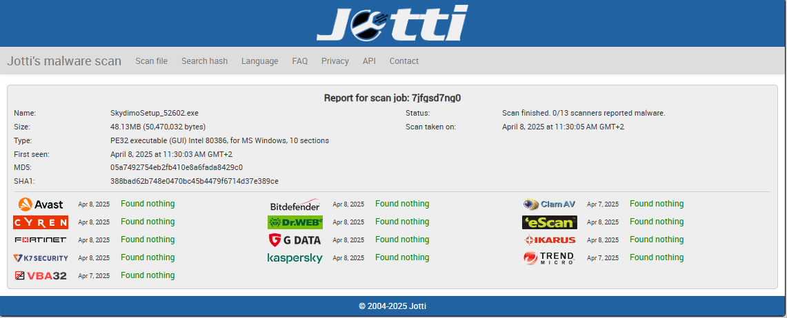 Jotti's Malware Scan Report